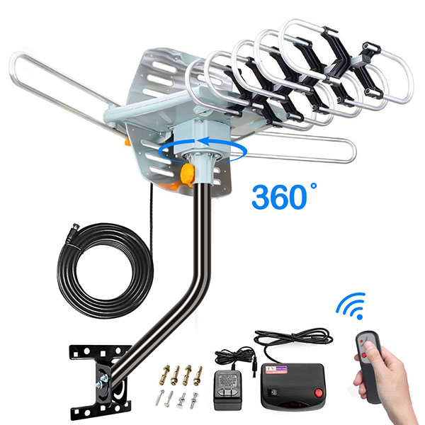  360 度旋轉 OTA 放大戶外高清電視天線 - UHF/VHF/1080P 頻道無線遙控器